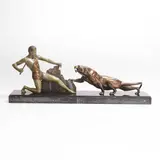J... Brault, Bronze and patinated group, mounted on a marble plinth