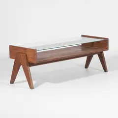 Coffee table by Pierre Jeanneret, teak and glass, sold Jan 2026