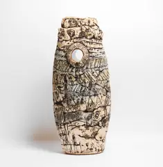 Tall earthenware incised pot by Bernard Rooke, sold Jan 2026