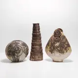 Bernard Rooke, Group of three stoneware coiled and incised vases, 1969