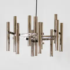 Gaetano Sciolari, Twelve-light pendant light, 1970s, chrome-plated steel