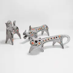 Roberto Rigon, Horse, a rhino, and a cat, each modelled with pierced bodies and a 'smalto sasso' glaze and detailed in purple