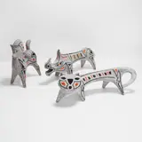 Roberto Rigon, Horse, a rhino, and a cat, each modelled with pierced bodies and a 'smalto sasso' glaze and detailed in purple