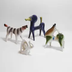 Roberto Rigon, Howling dog, a barking deer, a horse and an elephant, and three with glaze decoration