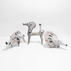 Roberto Rigon, Horse, a porcupine, and a boar, each modelled with pierced bodies and a 'smalto sasso' glaze and detailed in purple