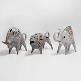 Roberto Rigon, Lion, an elephant, and a bull, each modelled with a pierced body and a 'smalto sasso' glaze