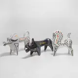Roberto Rigon, Buffalo, a horse and a rhinoceros, the buffalo in a 'smalto sasso' glaze and detailed in purple