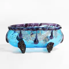 Auguste Jean, Aesthetic glass vase, c.1880, enamelled in the Japonisme style to a blue ground