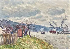 Bord de Seine à Croisset by Jean-Jacques René, oil on canvas, sold Dec 2024