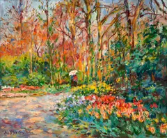 Max Agostini, Chemin fleuri au Keukenhof, oil on canvas