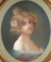 Gugliemo Stella, Portrait of a Woman in Blue and Pink, pastel on paper in an oval frame