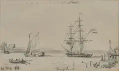 Johan Jongkind, Le Port-Embourchure de la Meuse devant Maasluis, soft pencil on paper