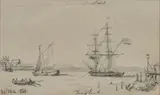 Johan Jongkind, Le Port-Embourchure de la Meuse devant Maasluis, soft pencil on paper