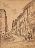 Johan Jongkind, Rue de l'Hôtel de Ville, La Côte Saint-André, pencil on paper