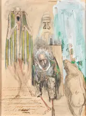 José Manuel Schmill, A Sheet of Figure Studies, 1963, pencil, crayon, and oil on paper