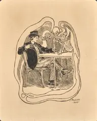 Julio Ruelas, Disoluciόn a Tiempo de la Muerte, ink on buff paper