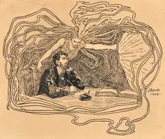 Julio Ruelas, El Angel de la Inspiraciόn, ink on buff paper