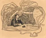 Julio Ruelas, El Angel de la Inspiraciόn, ink on buff paper