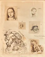 Julio Ruelas, Two-sided Sheet with Seven Academic Studies, ink and pencil on paper