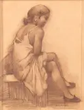 Armando García Núñez, Dama sentada semidesnuda, charcoal on paper