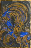 Jesús Reyes Ferreira, A Swirling Abstract in Blue and Gold, gouache on paper