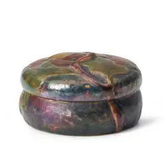 REPOUSSE COVERED BOX by Tiffany Studios, 1900, enamel, sold Feb 2025