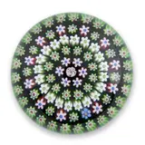 Oregon, dated 1990, maker's paper label and cane mark "BP 1990," ht. 2 1/8, dia. 2 3/8 in. by Parabelle Glass Millefiori Paperweight, Oregon, dated 1990, maker's paper label and cane mark "BP 1990," ht, sold Feb 2025