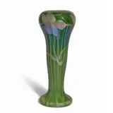 Quezal, Floral Decorated Vase, iridescent glass, etched 'Quezal 60' on underside
