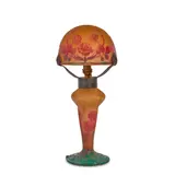 Daum, Table Lamp, wheel-carved cameo glass, wrought iron, etched 'Daum Nancy' with Cross of Lorraine