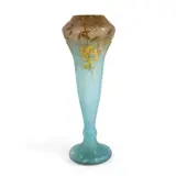 Daum, Vase, overlaid, acid-etched and enameled glass, decorated with laburnum flowers, signed in cameo 'Daum Nancy' with Cross of Lorraine