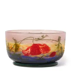 Footed Bowl by Daum, wheel-carved cameo glass, signed in cameo 'Daum Nancy' with Cross of Lorraine, sold Oct 2025