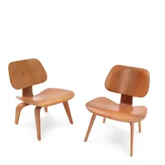 Two Early LCW Chairs by Charles Eames and Ray Eames, for Evans Products/Herman Miller, molded plywood, rubber, sold Oct 2025