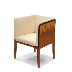 Eliel Saarinen, Saarinen House Armchair, manufactured by Charles Phipps & Sons for Arkitektura, maple, mahogany, ebonized wood, upholstery, metal studs