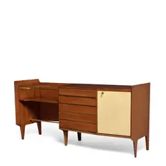 Sideboard by Gio Ponti, for Dassi, mahogany, glass, brass, Skai, offered Oct 2025