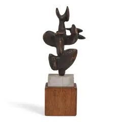 James Lee Hansen, The Falconer, bronze with granite base mounted on wood, incised artist's monogram to bronze
