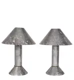 Ron Rezek, Pair of Zinc Table Lamps, patinated zinc, brass, with maker's label to the underside of the base
