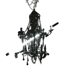 Mattia Biagi, Chandelier, tar-covered brass, LED tube light