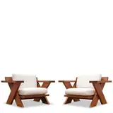 Alwy Visschdeyk, Pair of 'X' Lounge Chairs, for Summit, teak, fabric upholstery