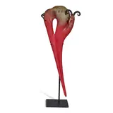 William Morris, Red Animal Pin, blown glass, with metal stand, etched 'William Morris 01' on back side
