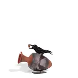 William Morris, Raven with Amphora, blown and applied glass with black enameled steel stand