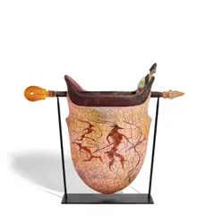 William Morris, Suspended Artifact, blown, sculpted and applied glass with steel stand, engraved 'William Morris 1993' on underside of vessel