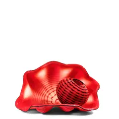 Dale Chihuly, Chinese Red Seaform Set with Black Lip Wraps, for Portland Press, blown glass, incised 'Chihuly PP 95' to globular element