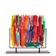 Steve Klein, Curved Panel, kiln-formed glass, etched 'Steve Klein' on back side, together with a metal display stand