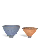 James Lovera, Two Footed Bowls, crater glazed earthenware, each incised 'lovera' on underside