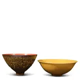 James Lovera, Two Bowls, glazed earthenware, crater glazed earthenware, each incised 'lovera' on the underside