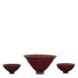 James Lovera, Group of Three Footed Bowls, glazed porcelain, each incised 'lovera' on underside