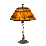Linenfold Table Lamp by Tiffany Studios, patinated bronze, glass, shade stamped 'TIFFANY STUDIOS NEW YORK 1924 PAT APPL'D FOR', sold Jul 2025