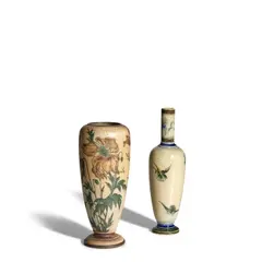 Two Vases by Martin Brothers, stoneware, the larger with incised mark '1-1892 Martin Bros, London + Southall' and the smaller with '4-82 Martin Bros, , sold Jul 2025