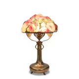 Pairpoint, Puffy Rose Table Lamp, reverse-painted glass, patinated metal, stamped 'Pairpoint Corp