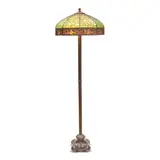 Handel, Floor Lamp with Palm Border, slag and overlaid glass, patinated metal, impressed 'HANDEL PAT'D